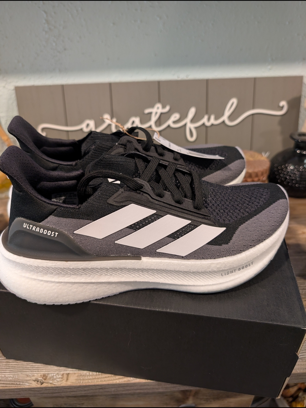 adidas Ultraboost Knit Running Shoes — Black, Gray & White